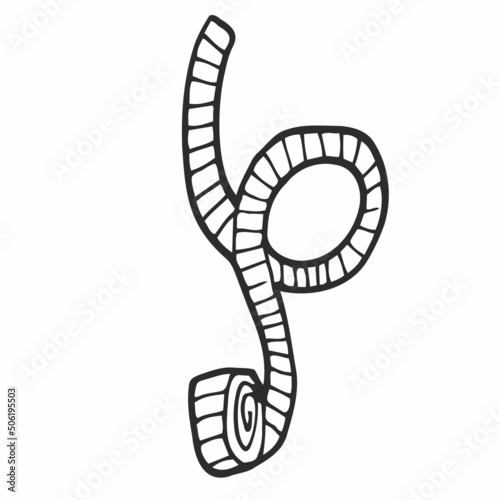 hand drawn, sketch illustration of measuring tape in doodle style. sewing concept