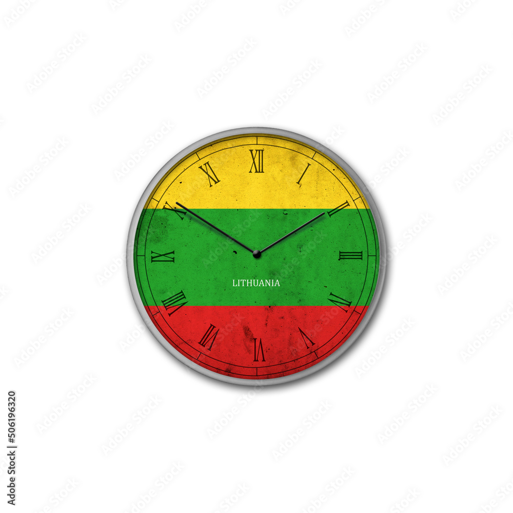 Wall clock in the color of the Lithuania flag. Signs and symbols