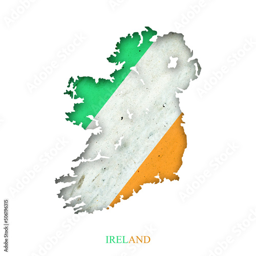 Flag of Ireland in the form of a map. Shadow. Isolated on white background. Signs and symbols. Design element.