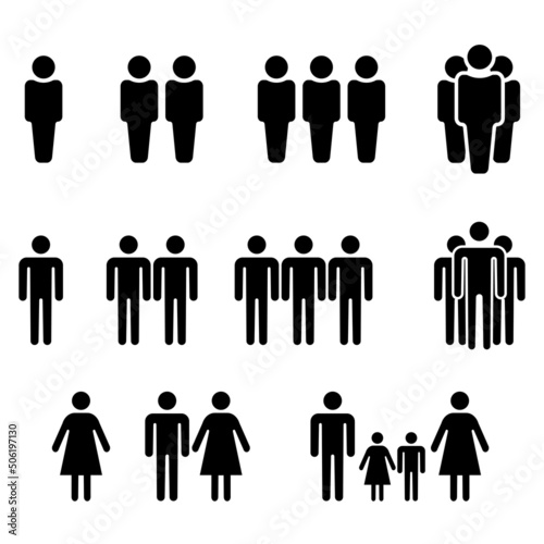 People icon set. People icon set in flat style. Persons symbol for your infographic website design, logo. Crowd signs. jpg image illustration. Isolated on white background

