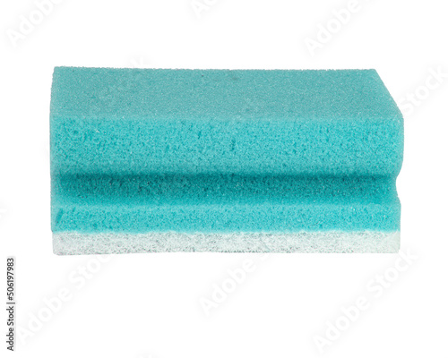 Blue dish cleaning wash sponge isolated on the white background