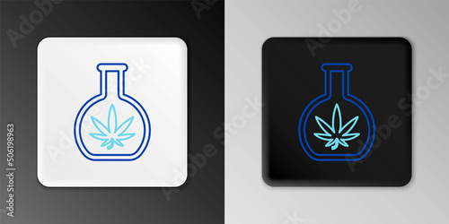 Line Chemical test tube with marijuana or cannabis leaf icon isolated on grey background. Research concept. Laboratory CBD oil concept. Colorful outline concept. Vector