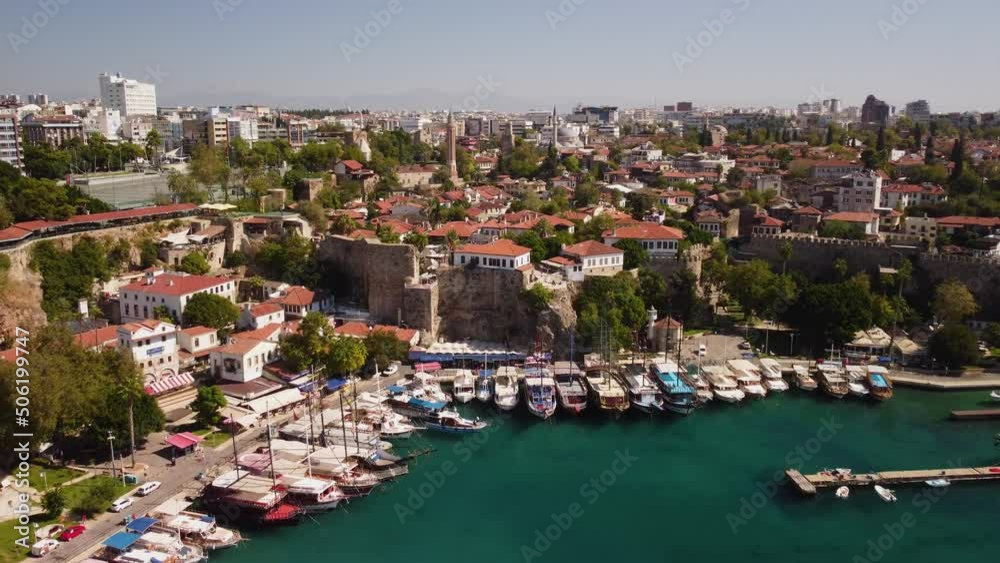 Aerial view of Old Antalya Marina in Kaleici, Antalya, Turkey