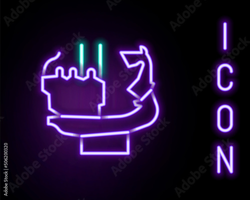 Glowing neon line Monument to founders of Kiev icon isolated on black background. Statue of Kyi, Shchek, Horyv and Lybid. Colorful outline concept. Vector