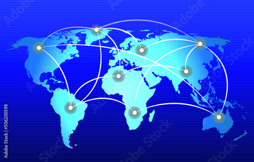 World map with global technology or social connection network with nodes and links vector