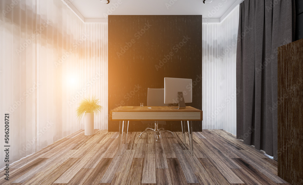 Naklejka premium Modern meeting room. 3D rendering.. Sunset.