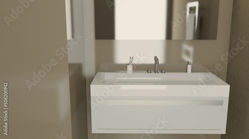 Modern bathroom including bath and sink. 3D rendering.