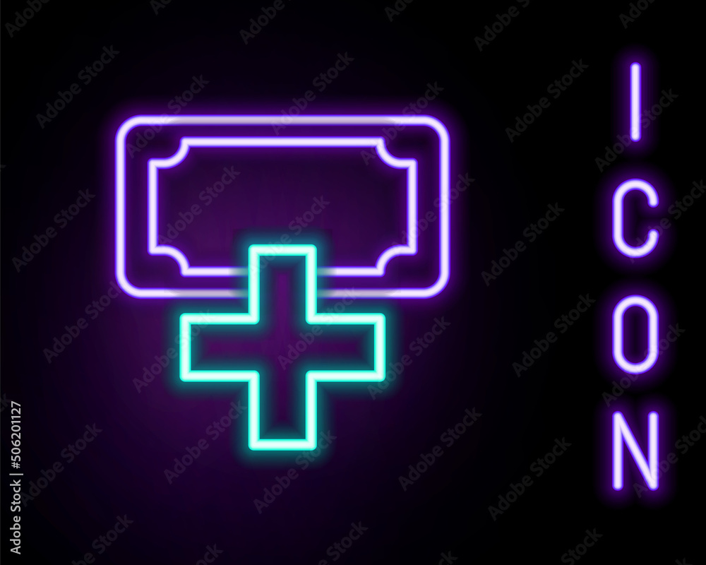 Obraz premium Glowing neon line Donation and charity icon isolated on black background. Donate money and charity concept. Colorful outline concept. Vector