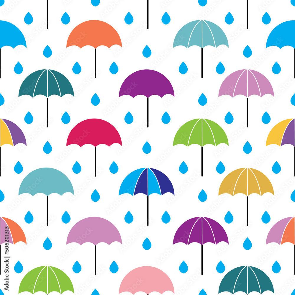 Umbrellas rain seamless pattern design winter background