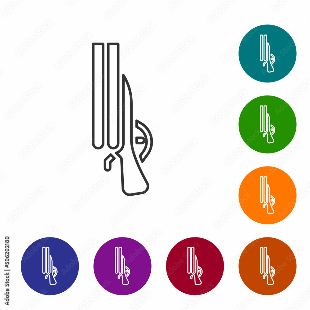 Black line Shotgun icon isolated on white background. Hunting gun. Set icons in color circle buttons. Vector