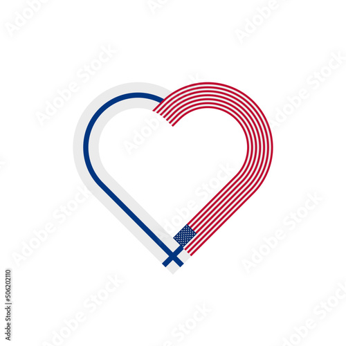 unity concept. heart ribbon icon of finland and united states flags. vector illustration isolated on white background