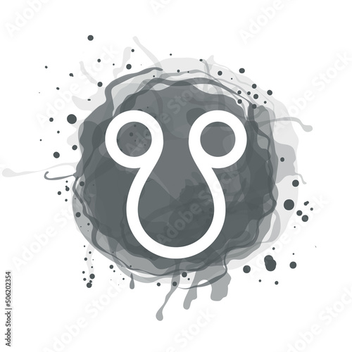 Ketu planet symbol. Vector white sign on watercolor blot. Astrological calendar. Zodiacal horoscope. Outline illustration. Jyotisha. Hinduism, Indian or Vedic astrology