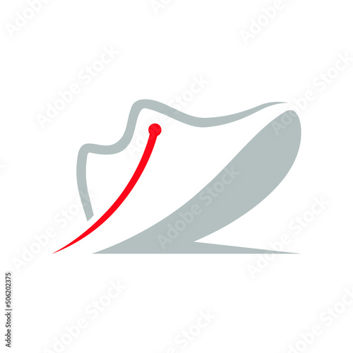 Sports running shoe symbol on white backdrop. Design element