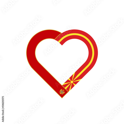 unity concept. heart ribbon icon of montenegro and north macedonia flags. vector illustration isolated on white background