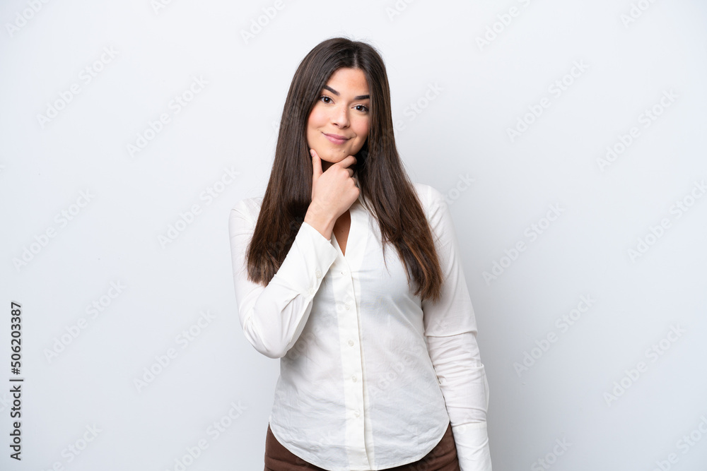 Young Brazilian woman isolated on white background thinking Young Brazilian woman isolated on white background thinking