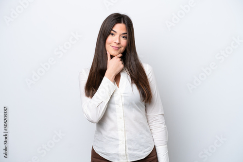 Young Brazilian woman isolated on white background thinking