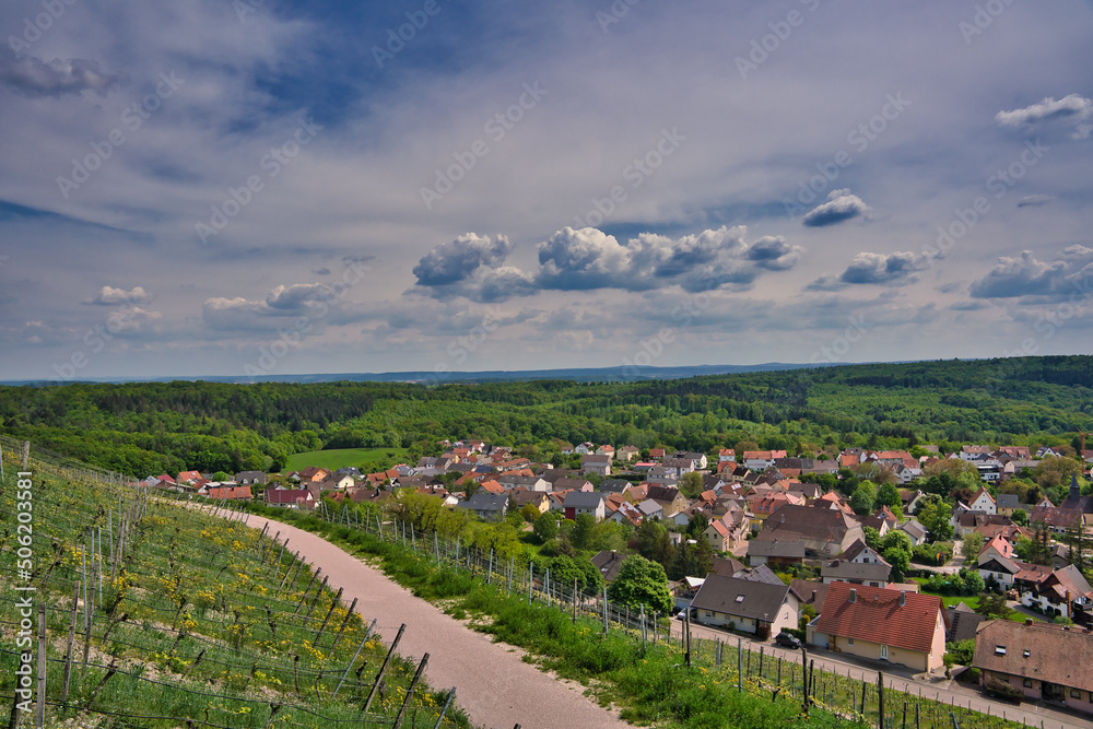 Kraichgau landscape, the Toscana of Germany, view over Eichelberg, Oestringen in May