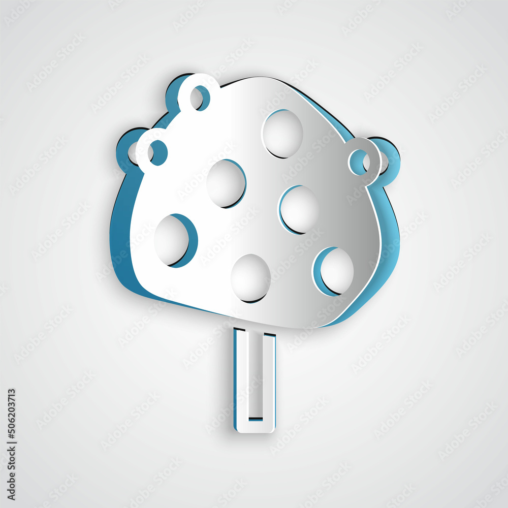 Paper cut Orange tree with fruits icon isolated on grey background. Paper art style. Vector Paper cut Orange tree with fruits icon isolated on grey background. Paper art style. Vector