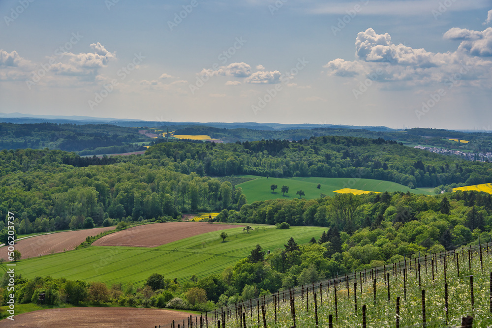 Kraichgau landscape, the Toscana of Germany, view over Eichelberg, Oestringen in May