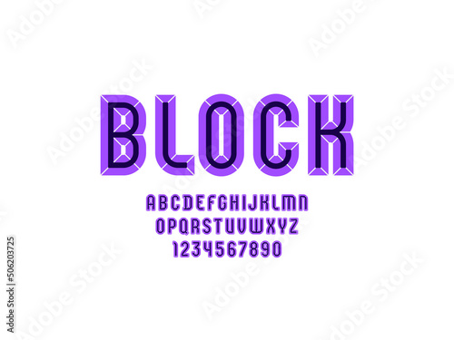 Foto Alphabet from chiseled block, facet font, beveled letters A-Z and numerals 0-910
