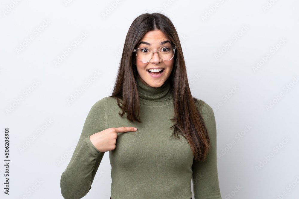 Young Brazilian woman isolated on white background with surprise facial expression Young Brazilian woman isolated on white background with surprise facial expression