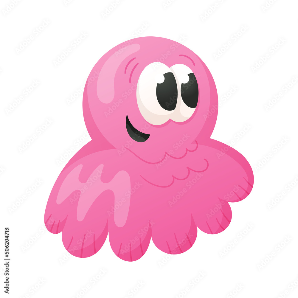 Vector pink funny monster jellyfish isolated on white.