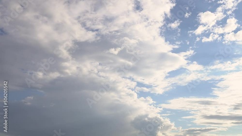 Blue sky background with white clouds in sunlight