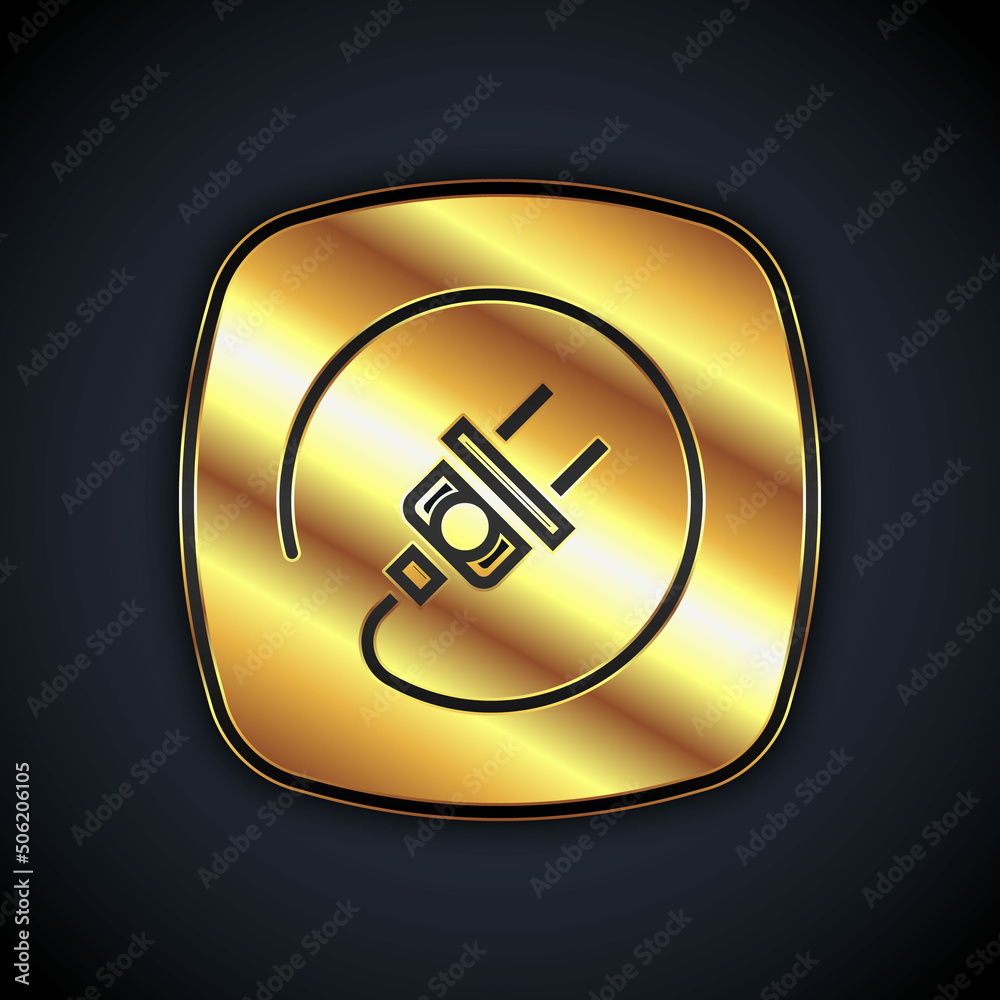 Gold Electric plug icon isolated on black background. Concept of connection and disconnection of the electricity. Vector Gold Electric plug icon isolated on black background. Concept of connection and disconnection of the electricity. Vector