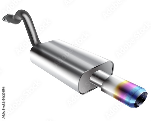 Vector exhaust pipe, car part silencer photo