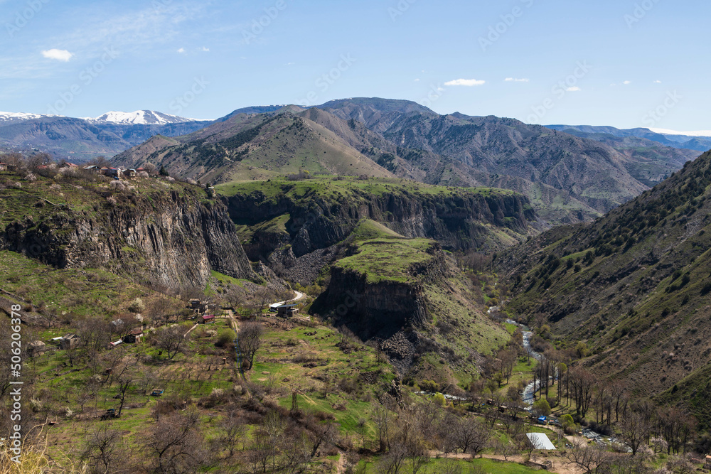 Beautiful landscape with views of the mountains and canyon. Garni, Armenia