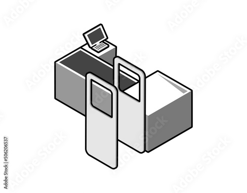Supermarket cash isometric design icon. Vector web illustration. 3d colorful concept