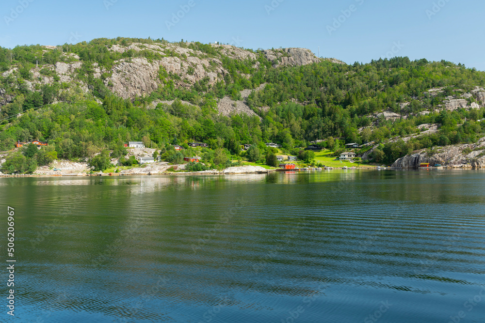 Lysefjord sea mountain fjord view with reflections, Norway