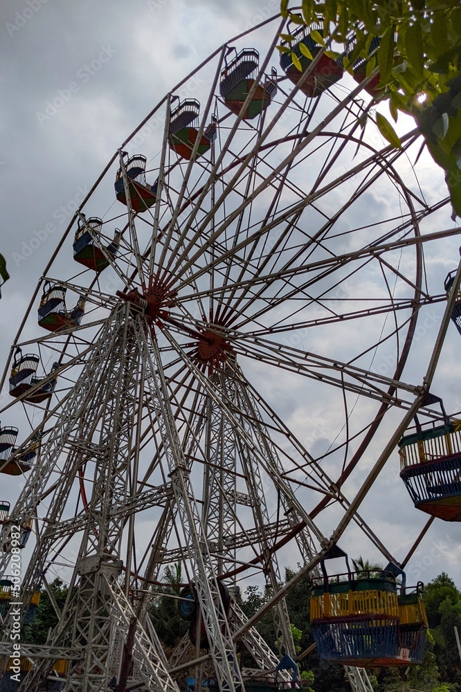 Ferris wheel portrait view at an amusement park in Bengaluru