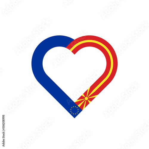 unity concept. heart ribbon icon of european union and north macedonia flags. vector illustration isolated on white background