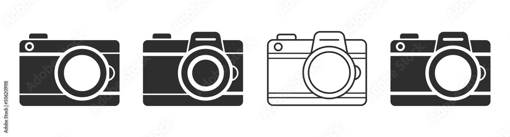 Photo camera icons set. Camera in flat style for photography isolated on white background. Vector illustration. Photo camera icons set. Camera in flat style for photography isolated on white background. Vector illustration.