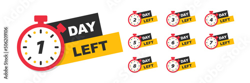 Countdown day banner with timer. Countdown left days to go. Collection labels with number of count down time. Vector illustration.