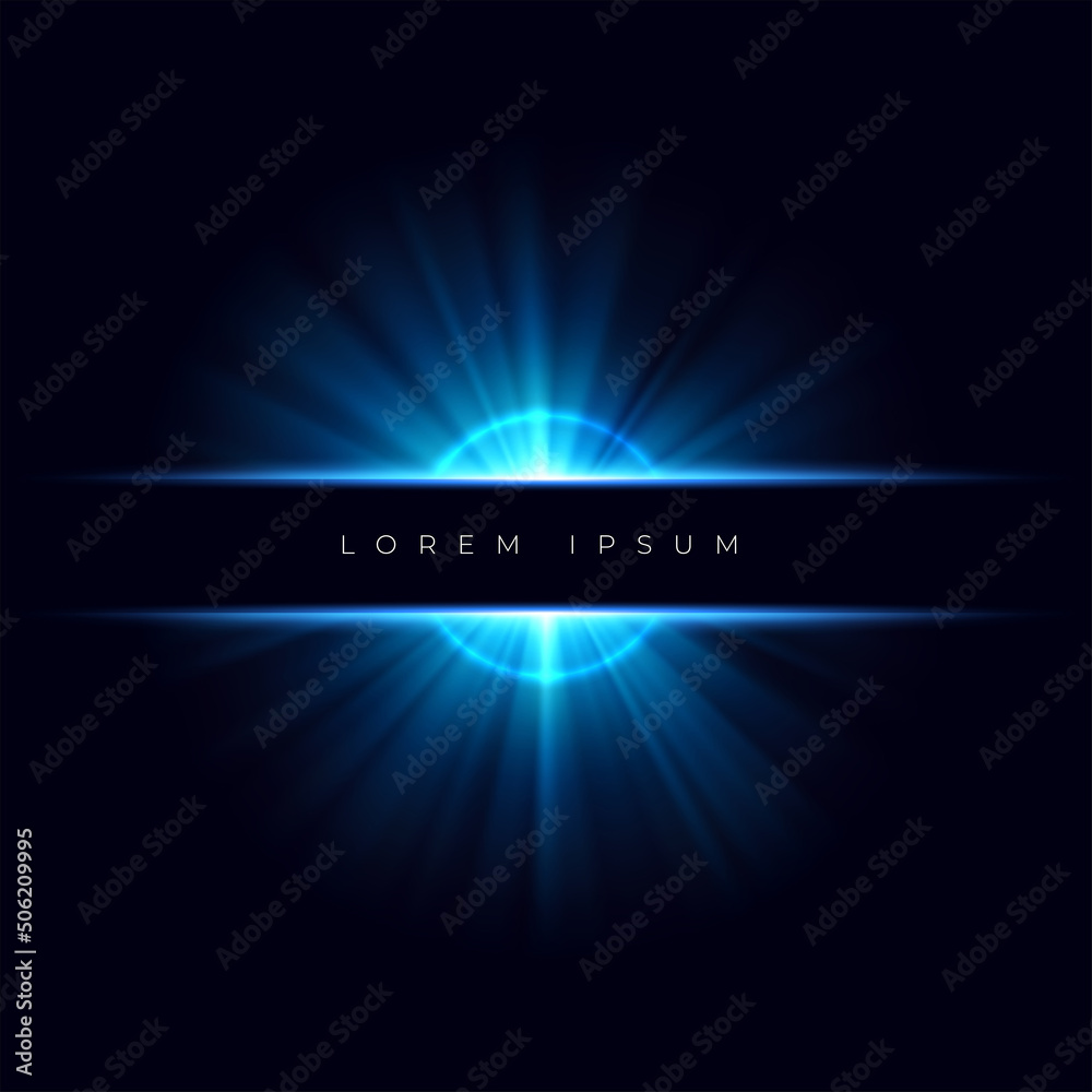 Vector template with light blue flash and copy space. Illustration with realistic explosion, bright rays on dark background. Lens effect. Space wallpaper with place for text. Vector template with light blue flash and copy space. Illustration with realistic explosion, bright rays on dark background. Lens effect. Space wallpaper with place for text.