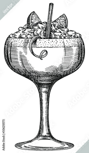 black and white engrave isolated drink illustration