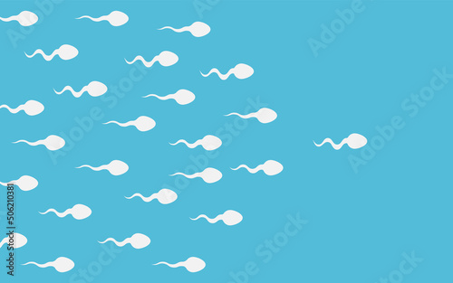 The sperm cell leader . Active sperm cells swim to the egg. Background of moving sperm. Vector illustration. photo