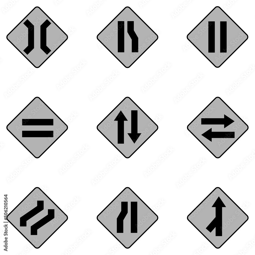 Icons about road signs, curves, straight, parallel roads, black gray Icons about road signs, curves, straight, parallel roads, black gray