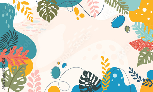 Design banner frame background .Colorful poster background vector illustration.Exotic plants  branches art print for beauty  fashion and natural products wellness  wedding and event.