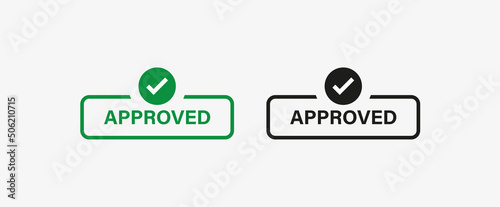 approved label banner with checkmark icon button. accepted button with checkbox frame tick icon, check mark sign - line outline frames