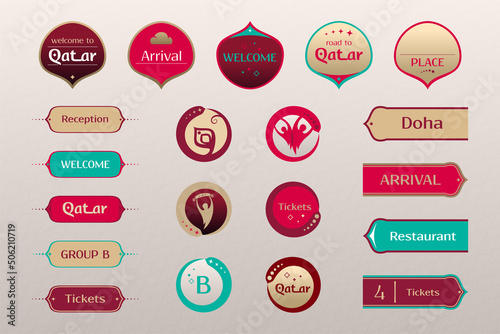 World of Qatar, set of icons, buttons, frames, arrows, vector templates photo