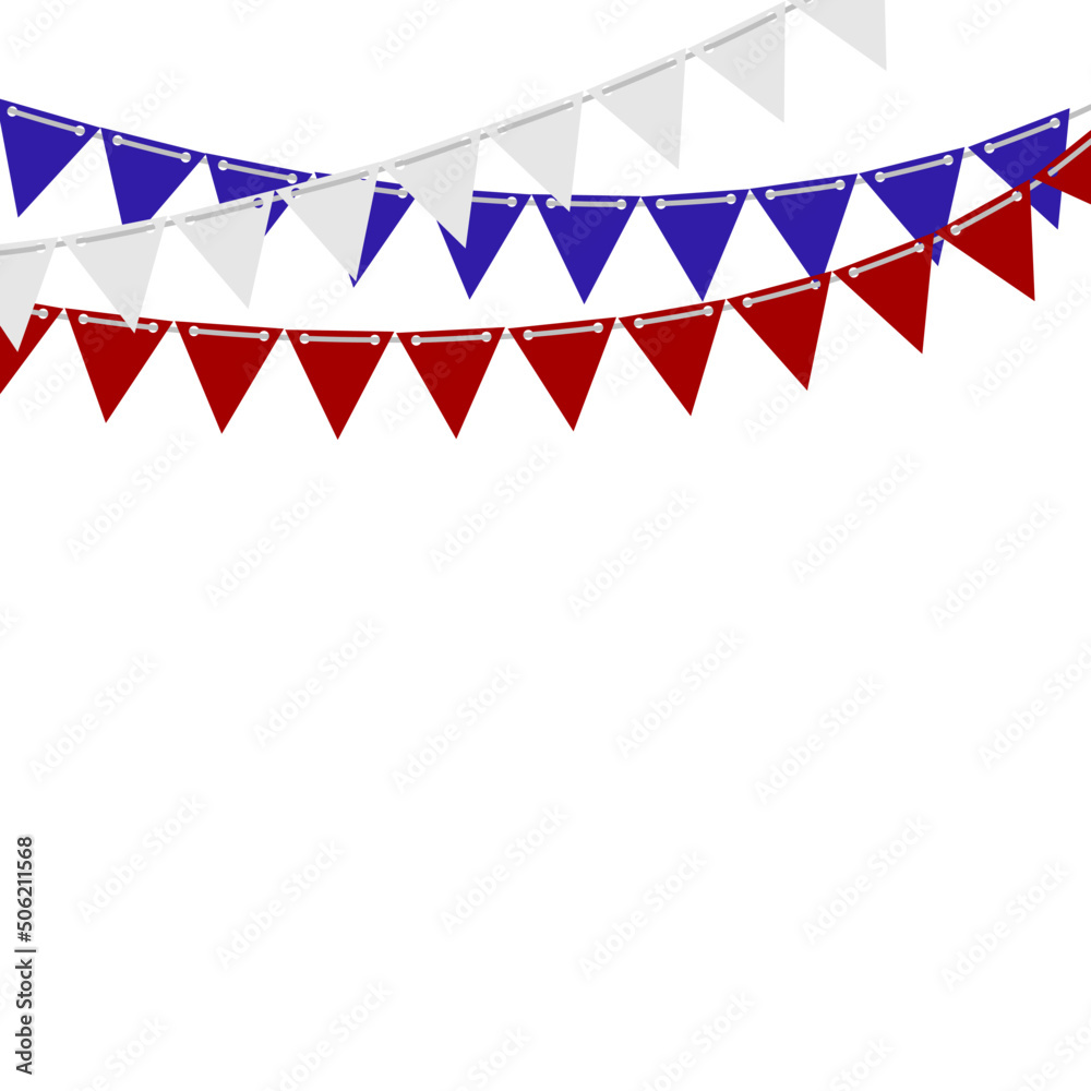 Obraz premium Fourth of July, Independence day of the United States. Happy Birthday America. Festive bunting flags. Holiday decorations. Party Background with Flags Vector Illustration.