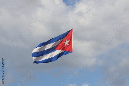 The Cuban flag blowing in the wind