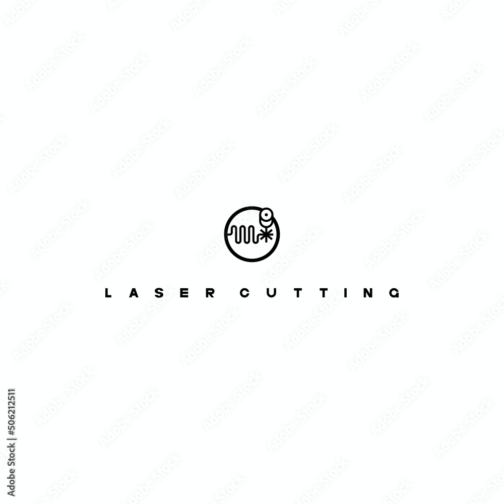 
Illustration consisting of an image of a laser cutting machine in the form of a symbol or logo