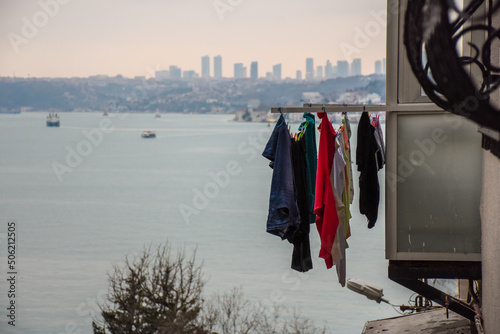 Canvas hanged clothes near bosphorus istanbul