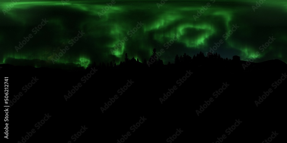 HDRI - Snow forest with Aurora Borealis on the sky 55 - Panorama HDRI - Snow forest with Aurora Borealis on the sky 55 - Panorama