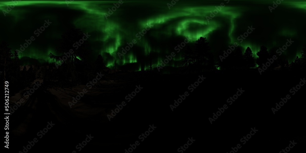 HDRI - Snow forest with Aurora Borealis on the sky 58 - Panorama HDRI - Snow forest with Aurora Borealis on the sky 58 - Panorama