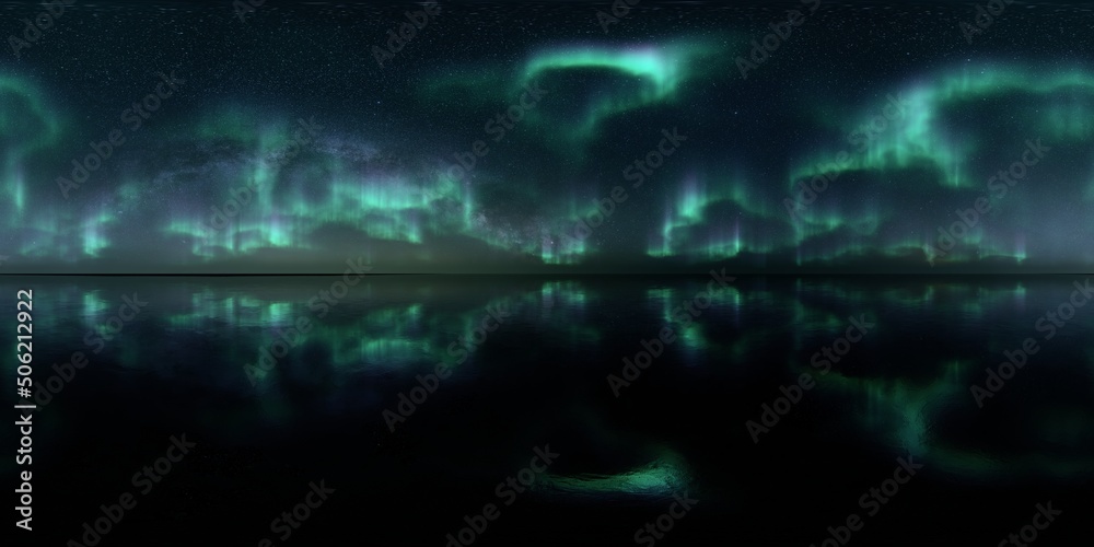 HDRI - Ice terrain with Aurora Borealis on the sky 37 - Panorama